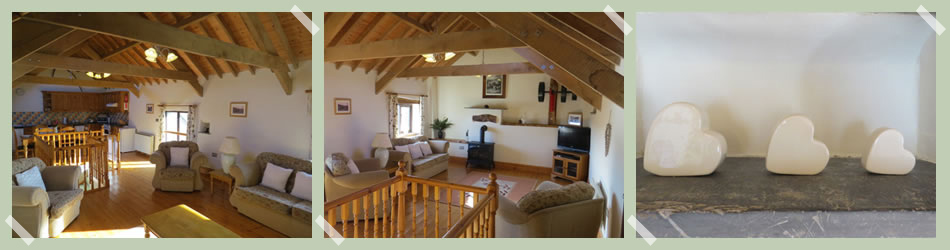 The upper level is open plan with its oak roof and original beams.